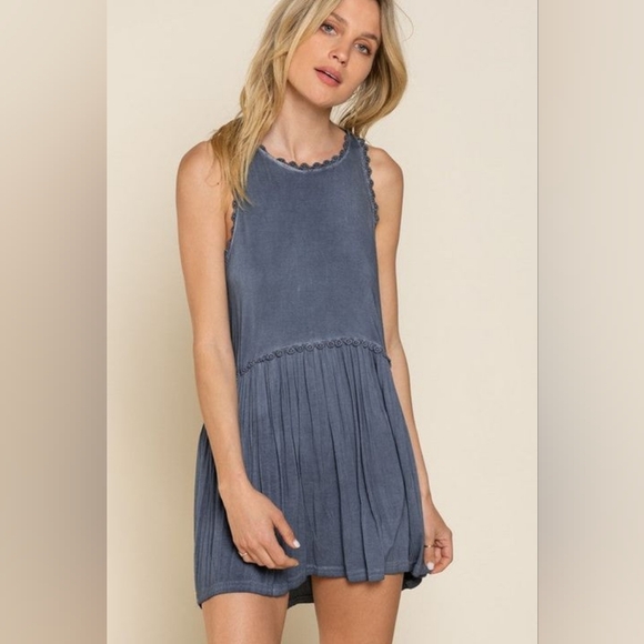 POL Sweet And Simple Brown Lace Trimmed Tunic Length Tank/Dress L - Picture 1 of 8